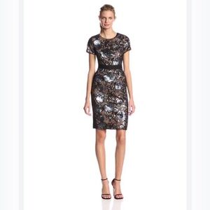 BCBG MAXAZRIA Kristan sequin lace sheath dress.